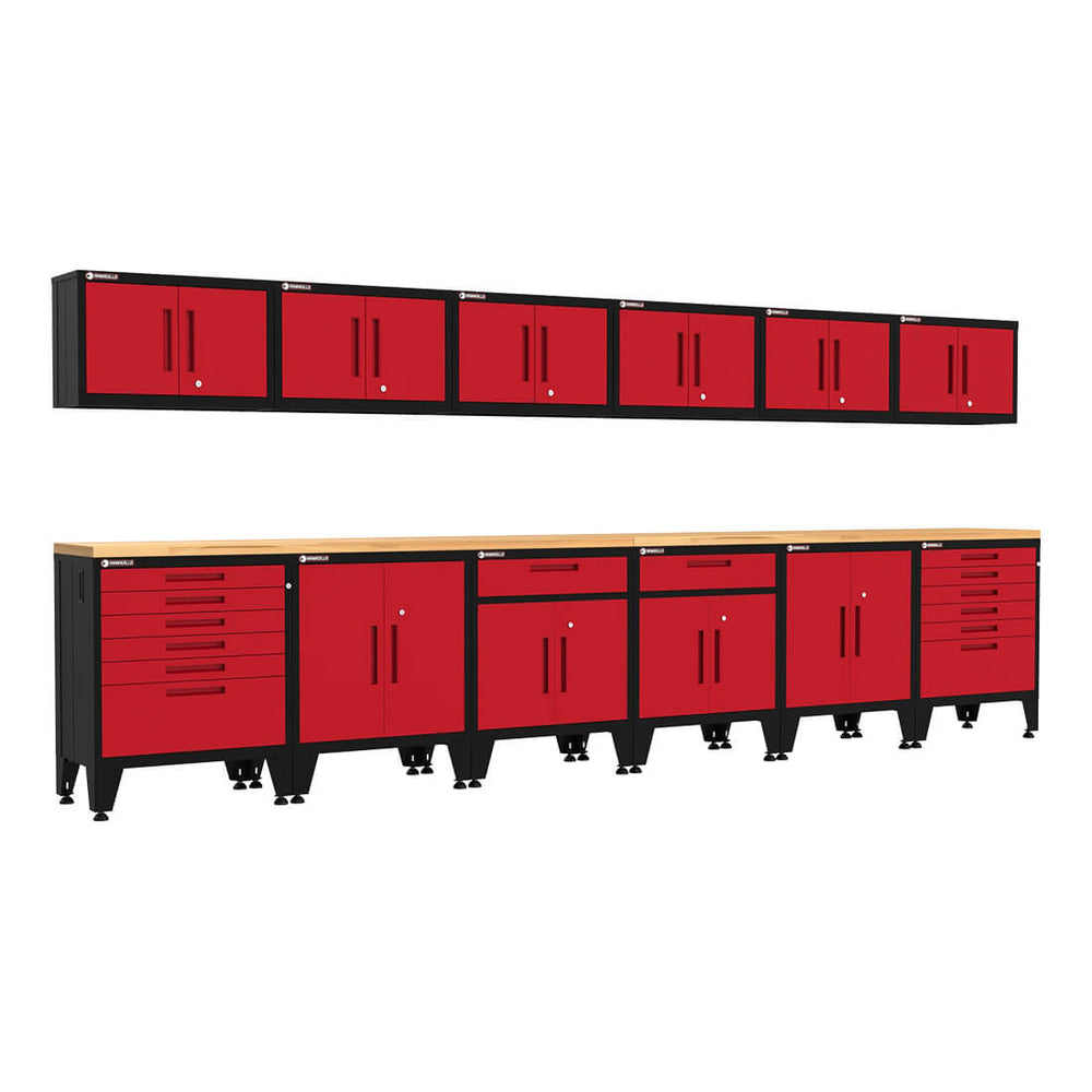 Armadillo Tough Red 14-Piece Garage Cabinet Set with Levelers-AR14PC101R-Garage Giant