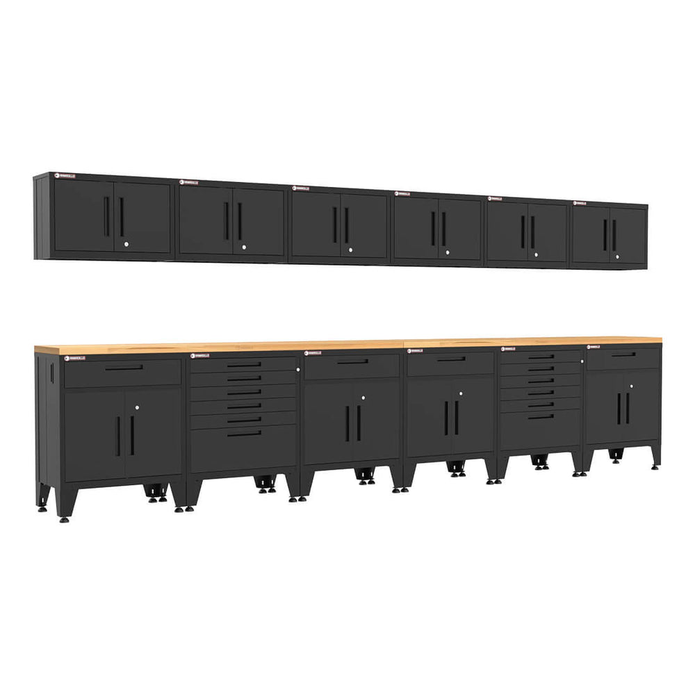 Armadillo Tough Black 14-Piece Garage Cabinet System with Levelers-AR14PC102B-Garage Giant
