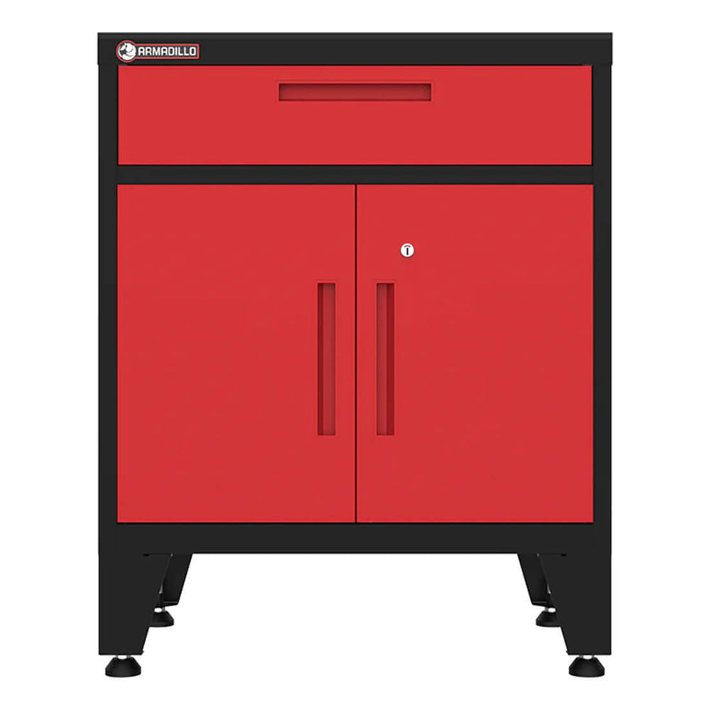 Armadillo Tough Red Multifunction Base Cabinet with Rubber Work Mat-AR1DR28BR-Garage Giant