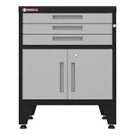 Armadillo Tough Grey 3-Drawer 2-Door Cabinet Base Cabinet with Rubber Work Mat 