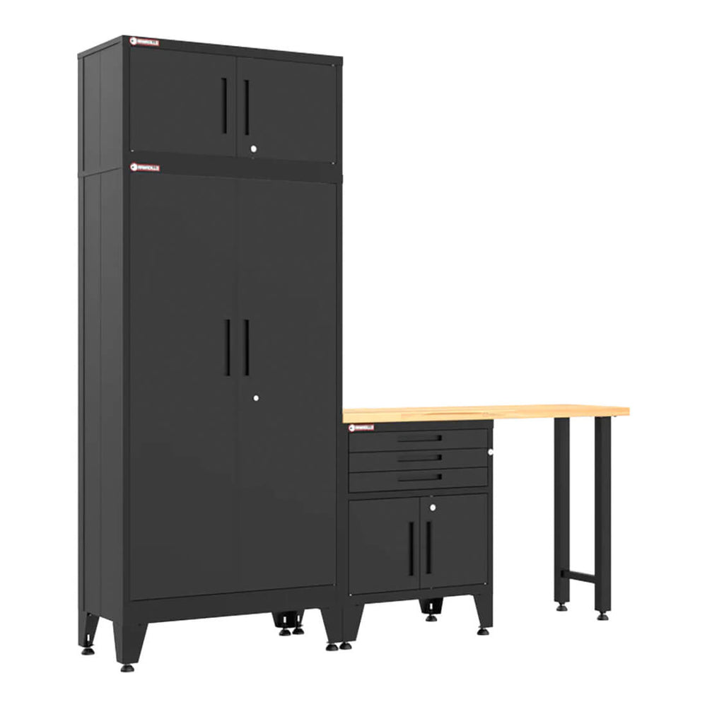 Armadillo Tough Black 4-Piece Garage Cabinet Set with Levelers