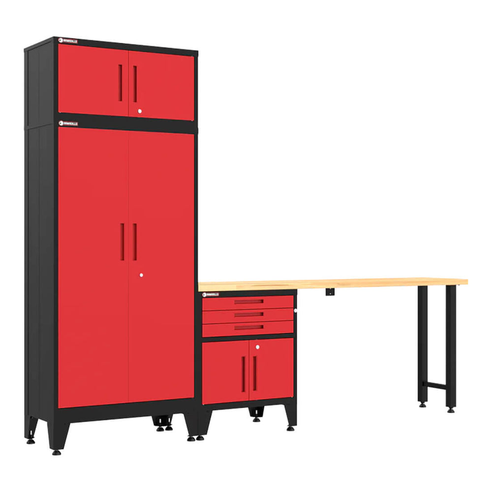 Armadillo Tough Red 4-Piece Garage Cabinet Set with Levelers
