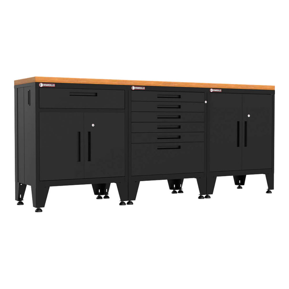 Armadillo Tough Black 4-Piece Garage Cabinet Setup with Levelers-AR4PC11B-Garage Giant