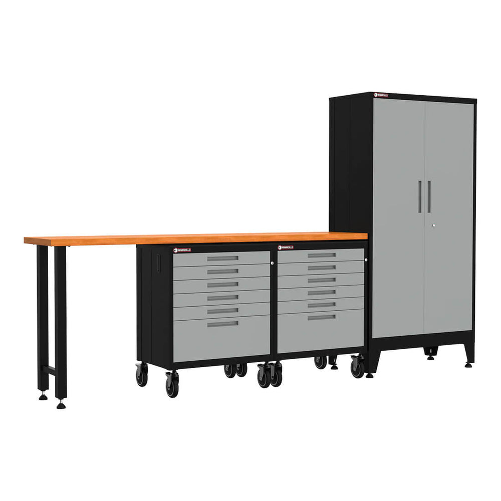 Armadillo Tough Grey 4-Piece Garage Cabinet Set with Levelers and Casters-AR4PC12G-Garage Giant