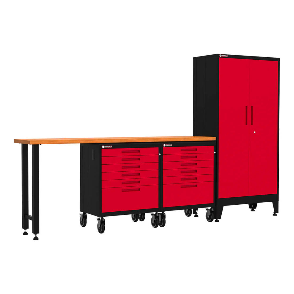 Armadillo Tough Red 4-Piece Garage Cabinet Set with Levelers and Casters-AR4PC12R-Garage Giant