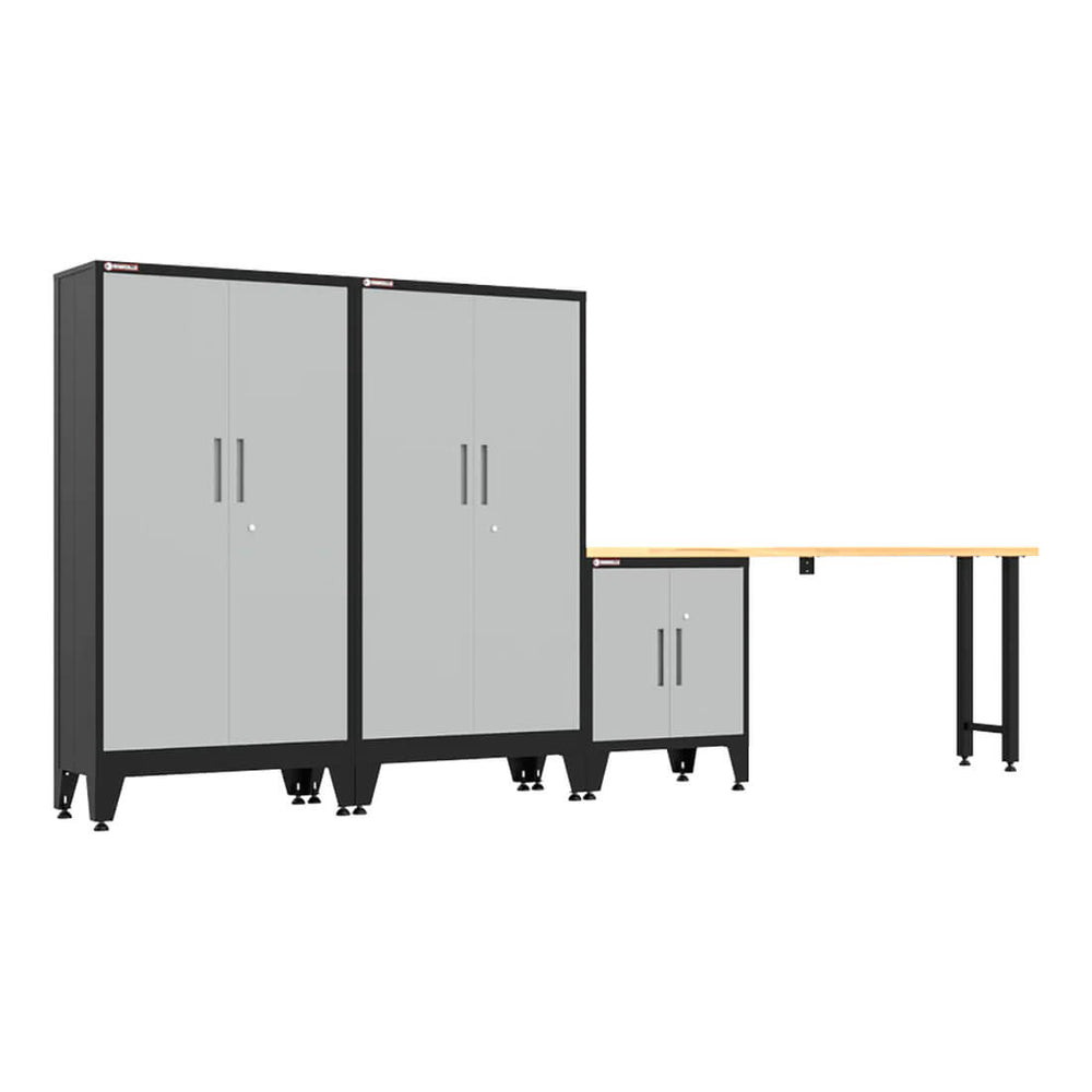 Armadillo Tough Grey 4-Piece Garage Cabinet Set with Levelers-AR4PC140G-Garage Giant