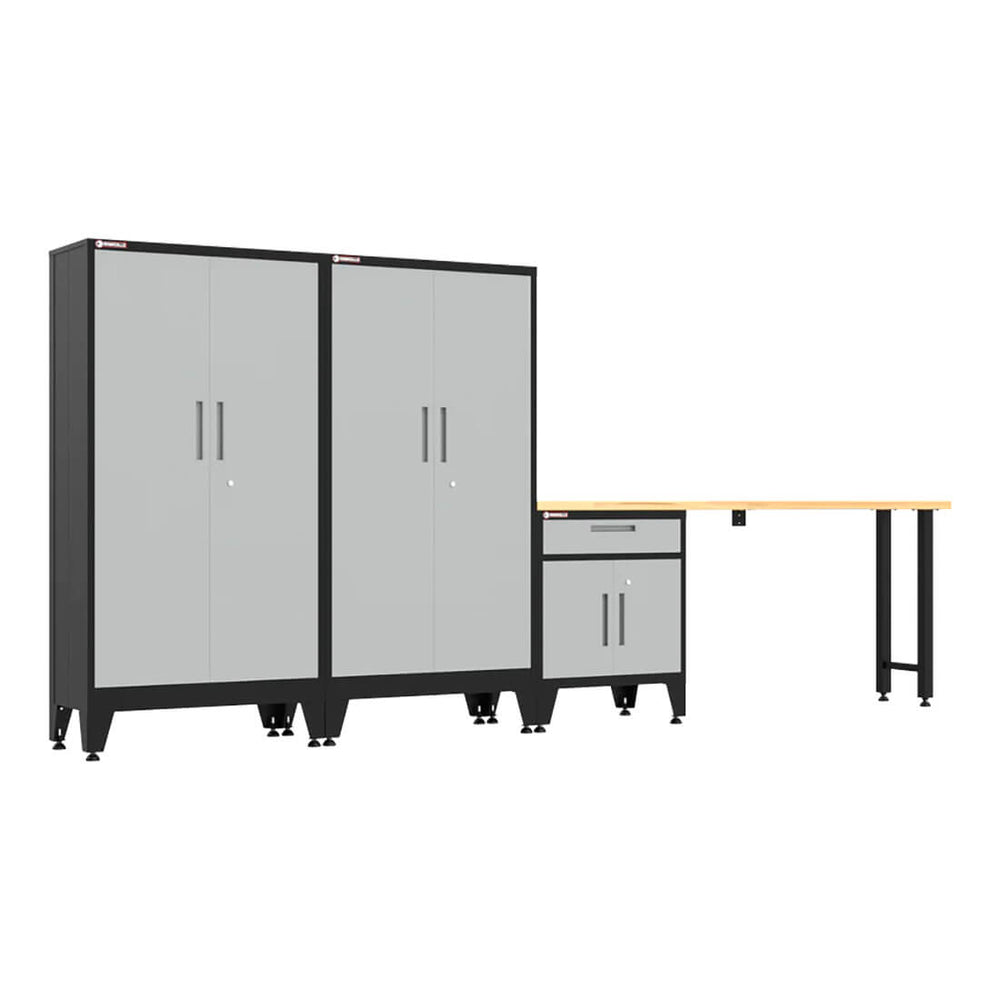 Armadillo Tough Grey 4-Piece Garage Cabinet Set with Levelers-AR4PC141G-Garage Giant