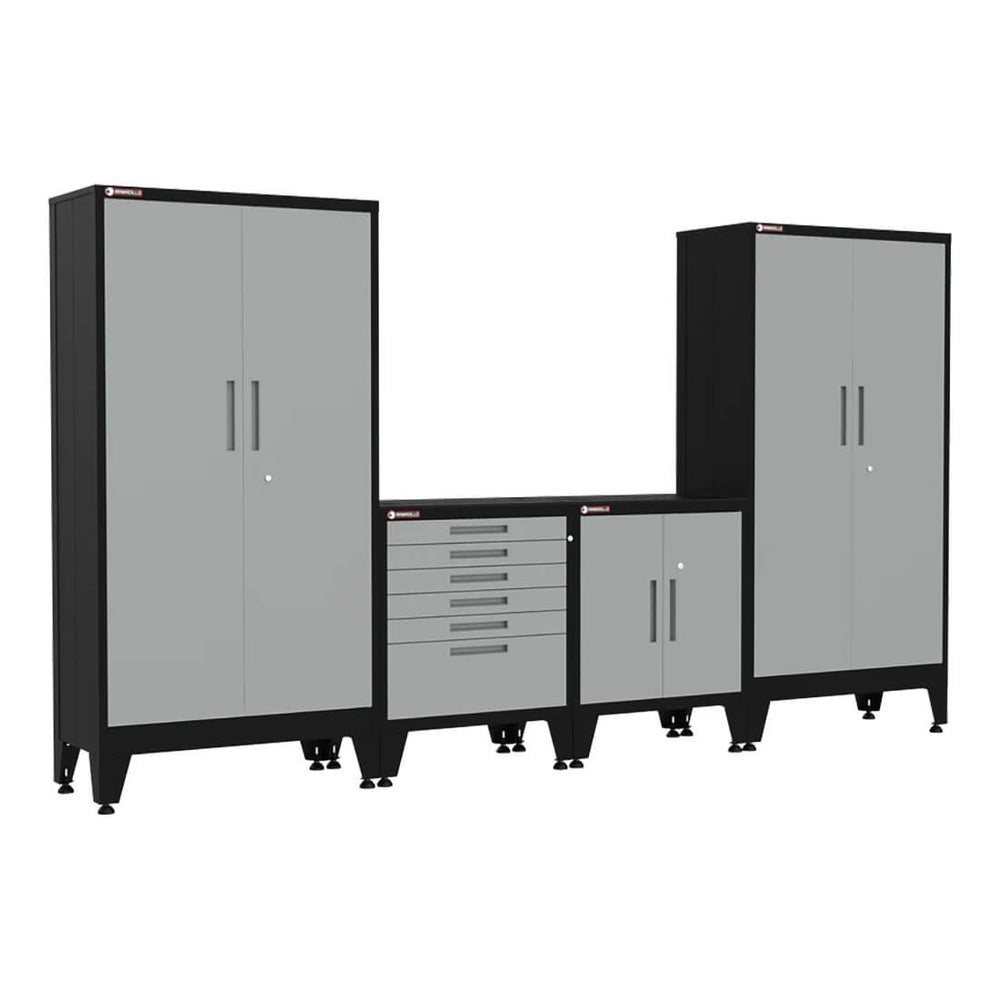 Armadillo Tough Grey 4-Piece Garage Cabinet Storage Combo with Levelers-AR4PC70G-Garage Giant