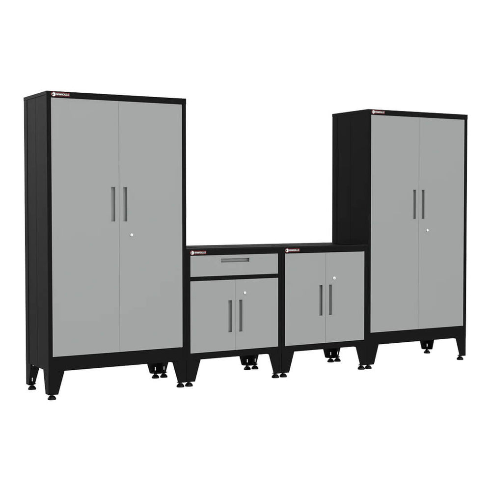 Armadillo Tough Grey 4-Piece Garage Cabinet Kit with Levelers and Casters-AR4PC77G-Garage Giant