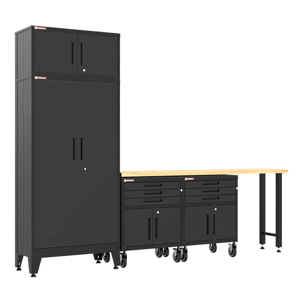 Armadillo Tough Black 5-Piece Garage Cabinet Set with Levelers and Casters