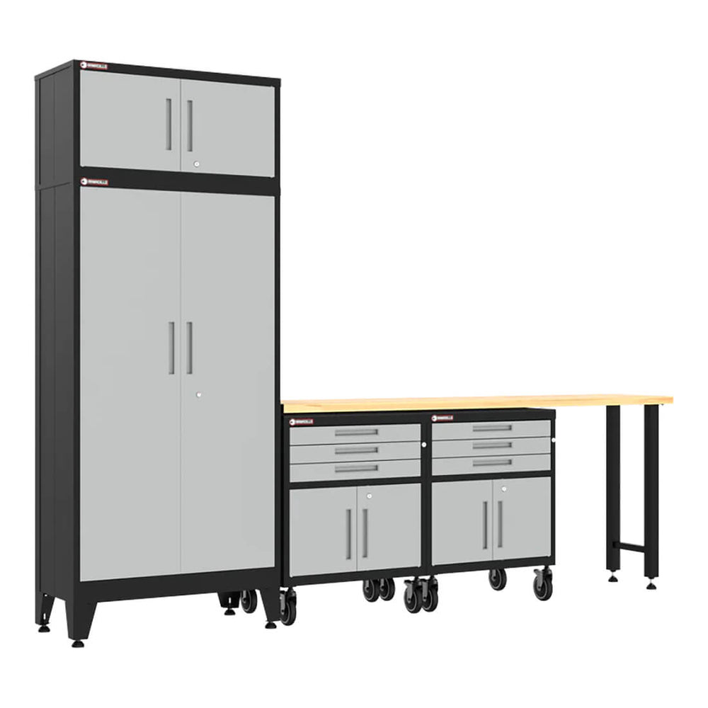 Armadillo Tough Grey 5-Piece Garage Cabinet Set with Levelers and Casters
