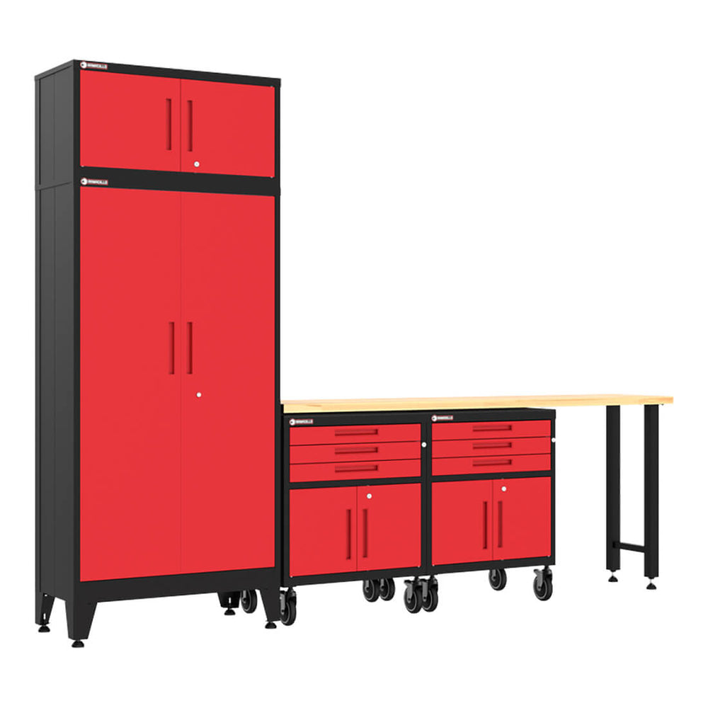 Armadillo Tough Red 5-Piece Garage Cabinet Set with Levelers and Casters