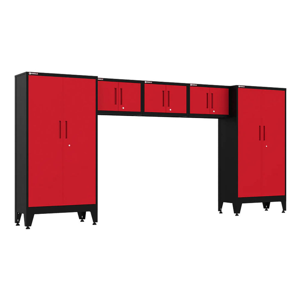 Armadillo Tough Red 5-Piece Garage Cabinet Storage Solution with Levelers-AR5PC68R-Garage Giant