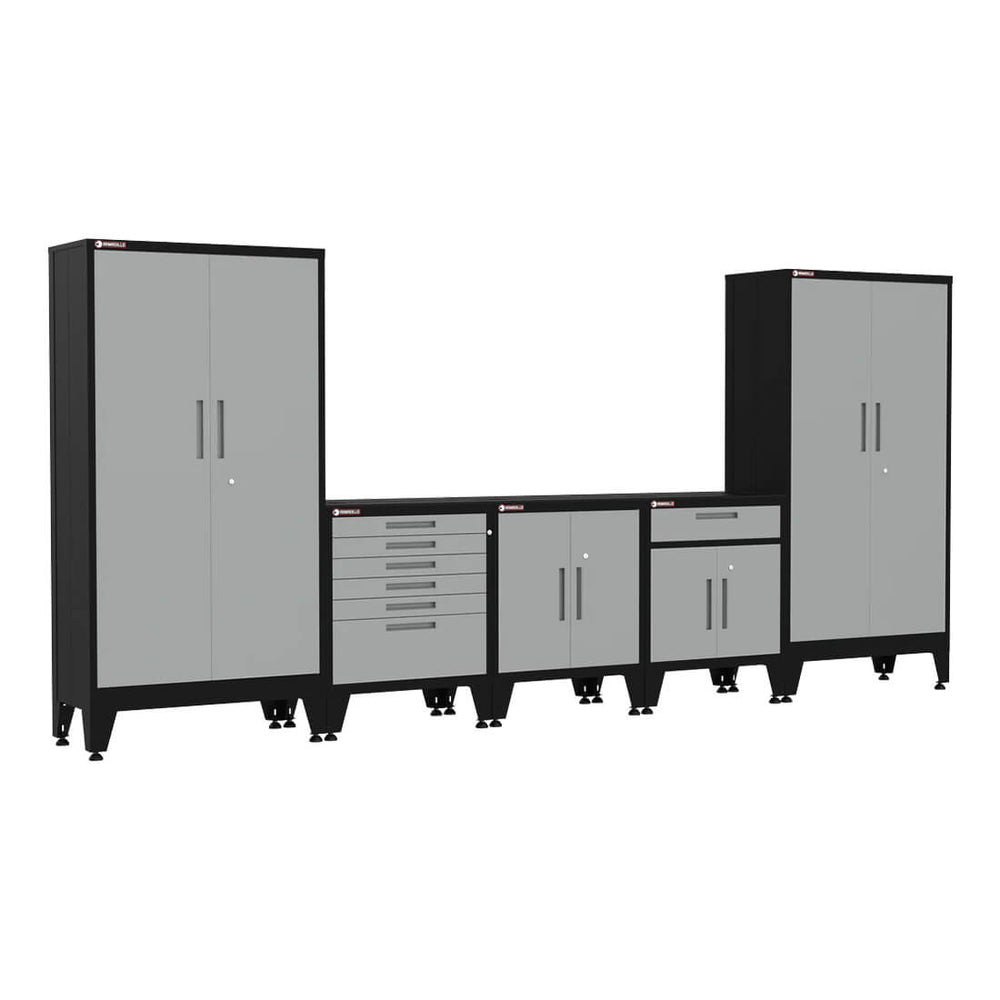 Armadillo Tough Grey 5-Piece Garage Cabinet Storage Combo with Levelers-AR5PC71G-Garage Giant