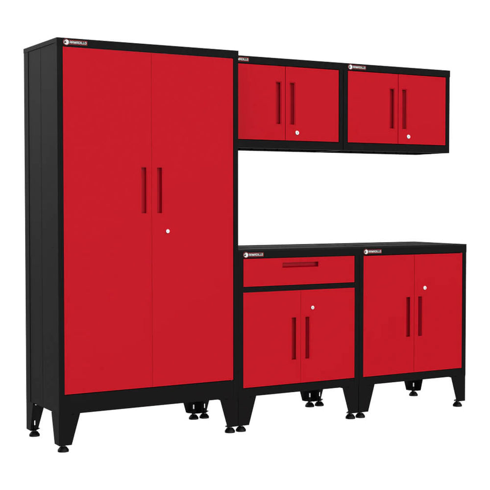 Armadillo Tough Red 5-Piece Garage Cabinet Combo with Levelers-AR5PC73R-Garage Giant