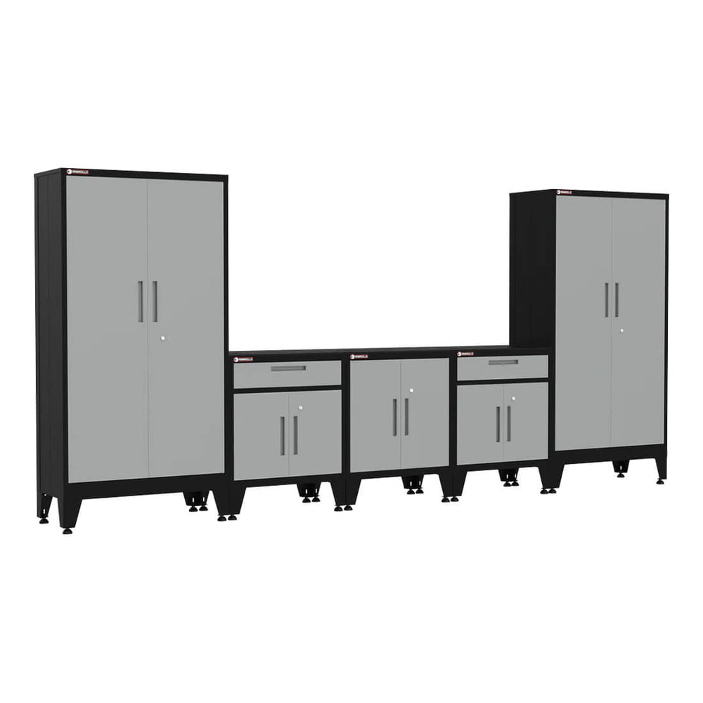 Armadillo Tough Grey 5-Piece Garage Cabinet Kit with Levelers and Casters-AR5PC78G-Garage Giant