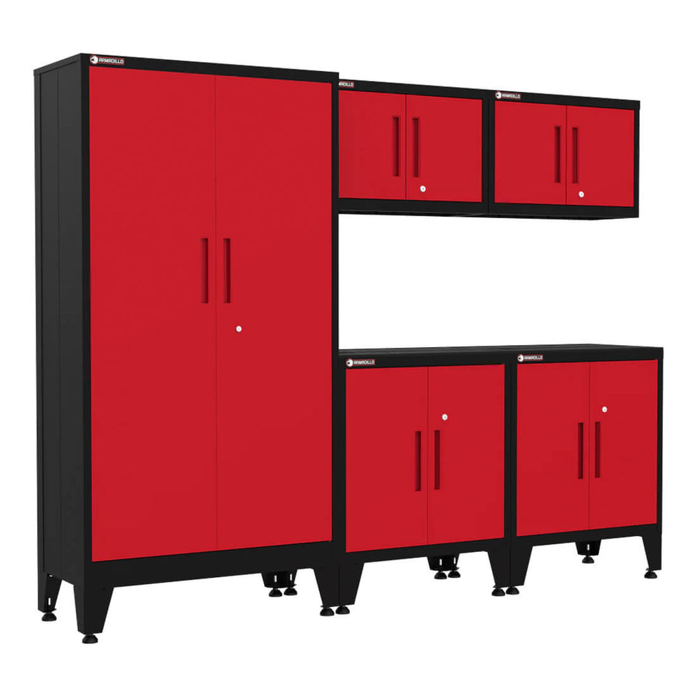 Armadillo Tough Red 5-Piece Garage Cabinet Storage System with Levelers-AR5PC80R-Garage Giant