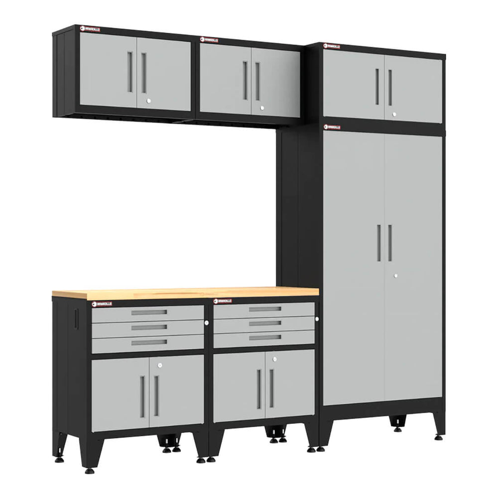 Armadillo Tough Grey 7-Piece Garage Cabinet Set with Levelers