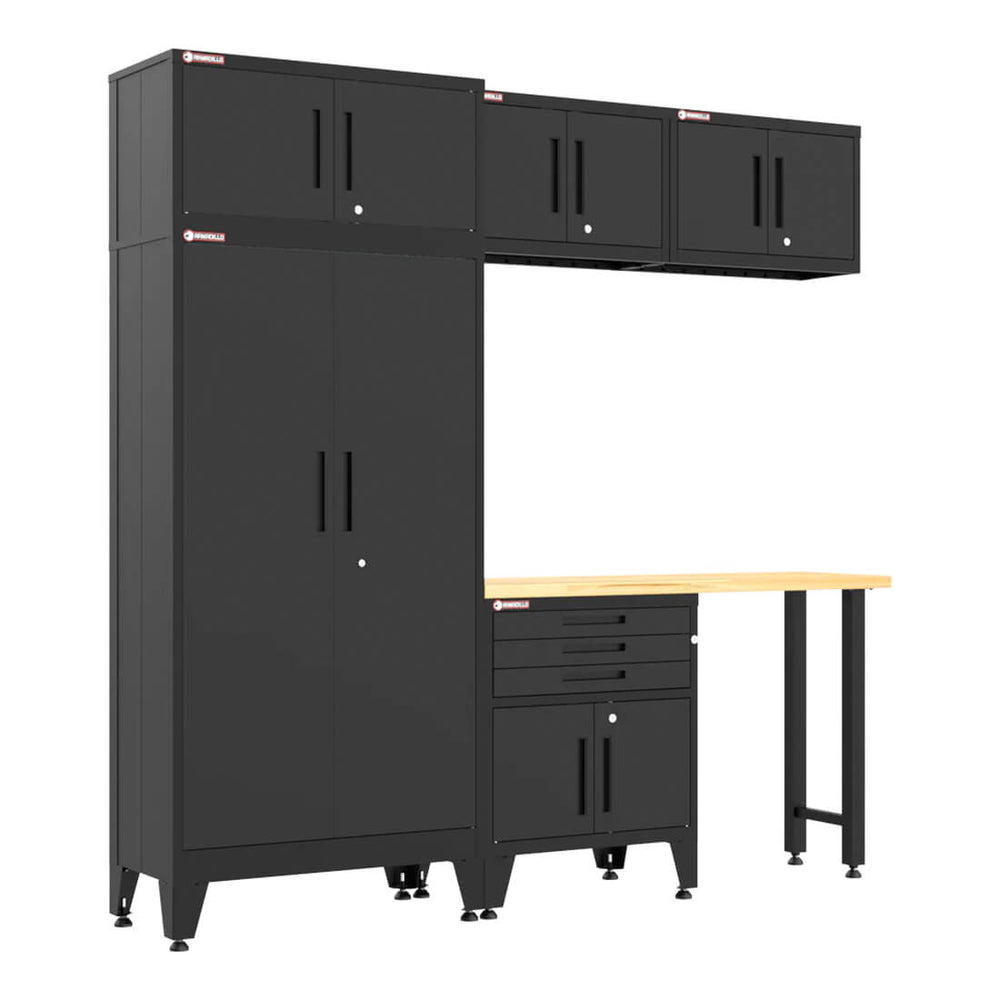 Armadillo Tough Black 6-Piece Garage Cabinet Set with Levelers