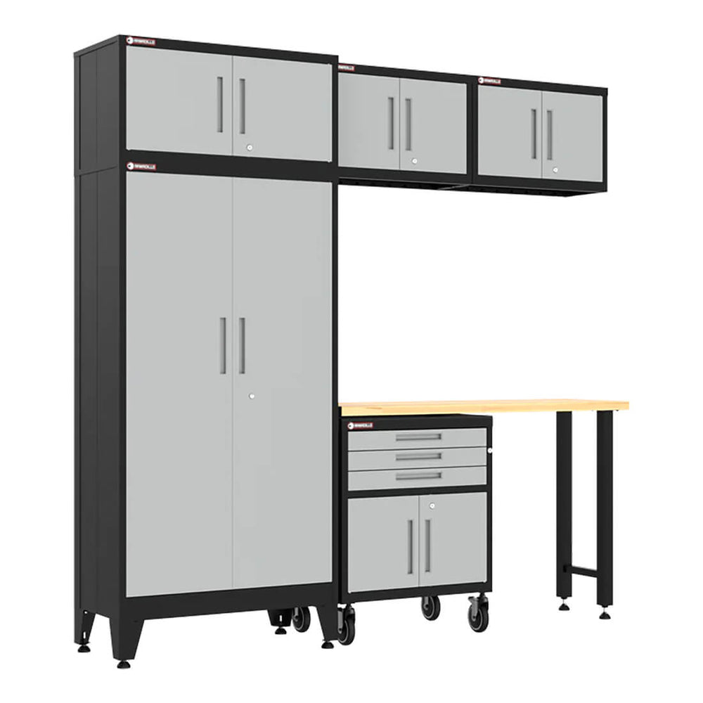 Armadillo Tough Grey 6-Piece Garage Cabinet Set with Levelers and Casters