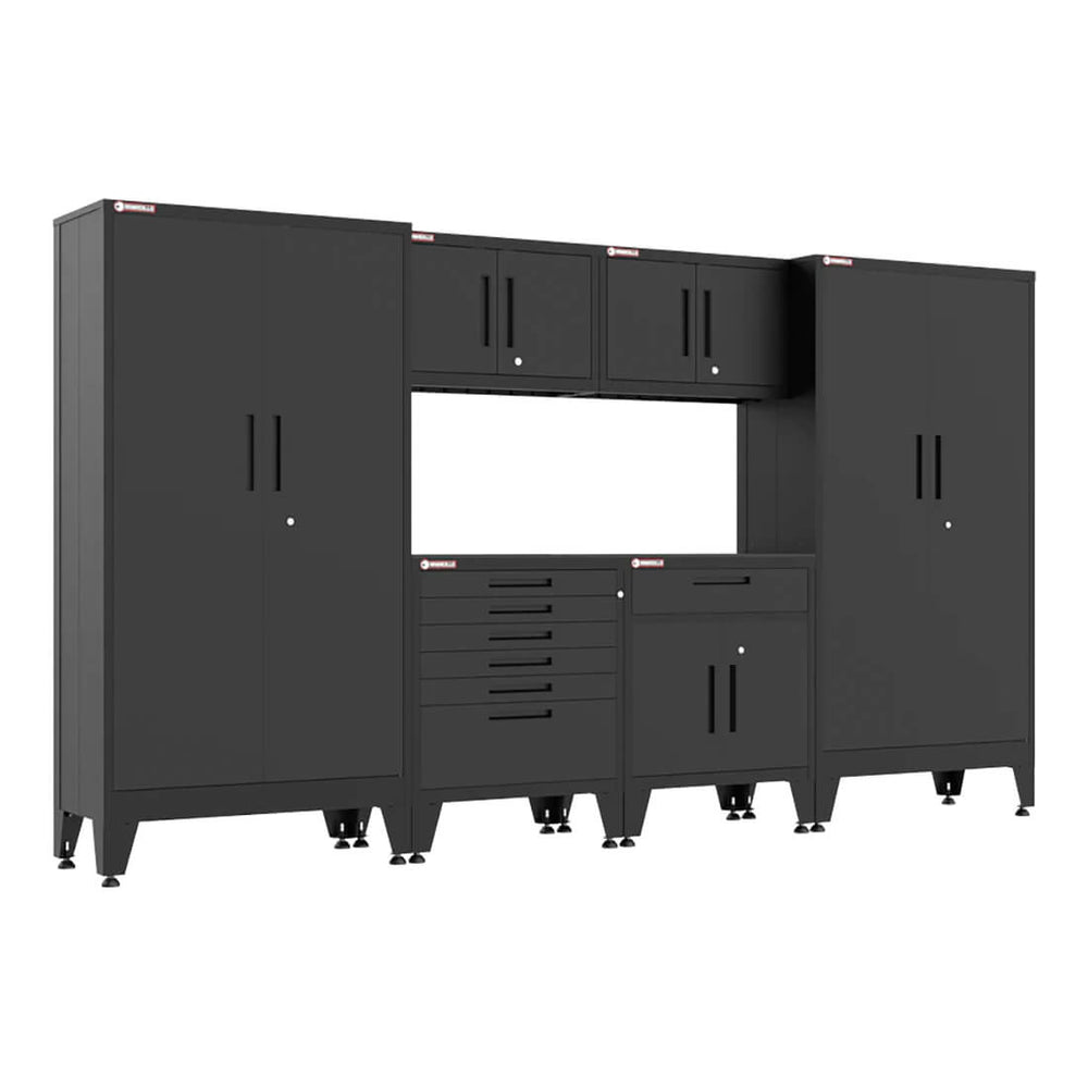 Armadillo Tough Black 6-Piece Garage Cabinet Set with Levelers