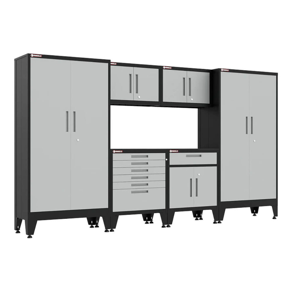 Armadillo Tough Grey 6-Piece Garage Cabinet Set with Levelers and Casters