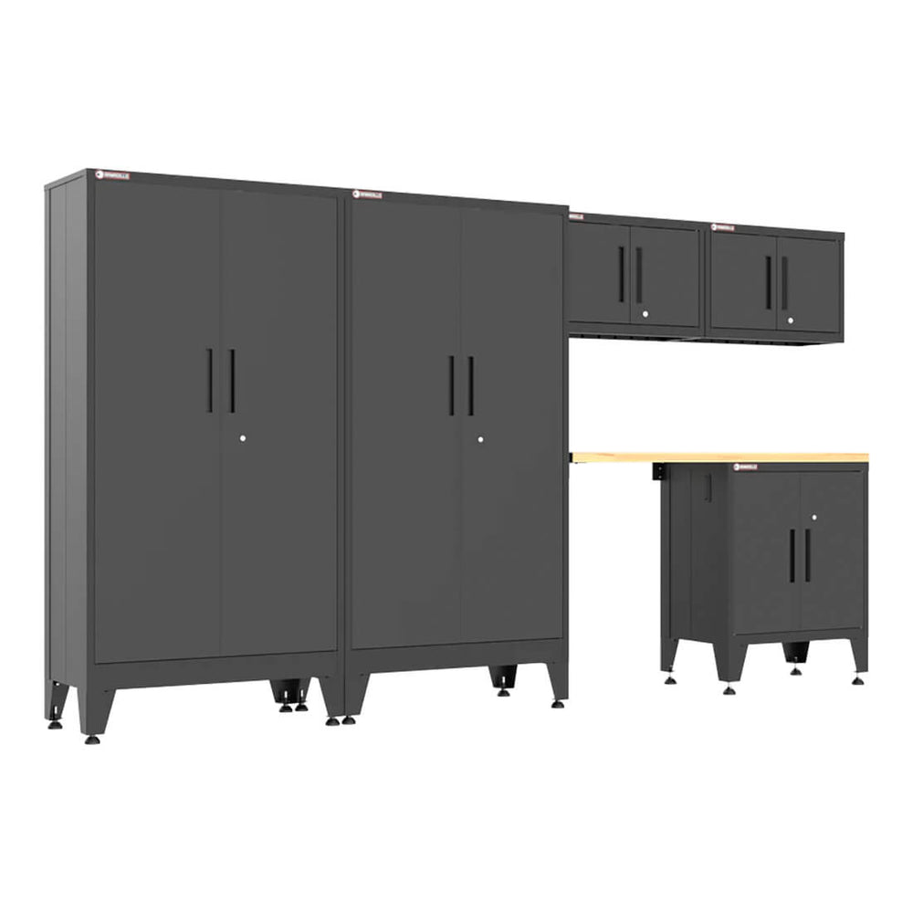Armadillo Tough Black 6-Piece Garage Cabinet Set with Levelers-AR6PC142B-Garage Giant
