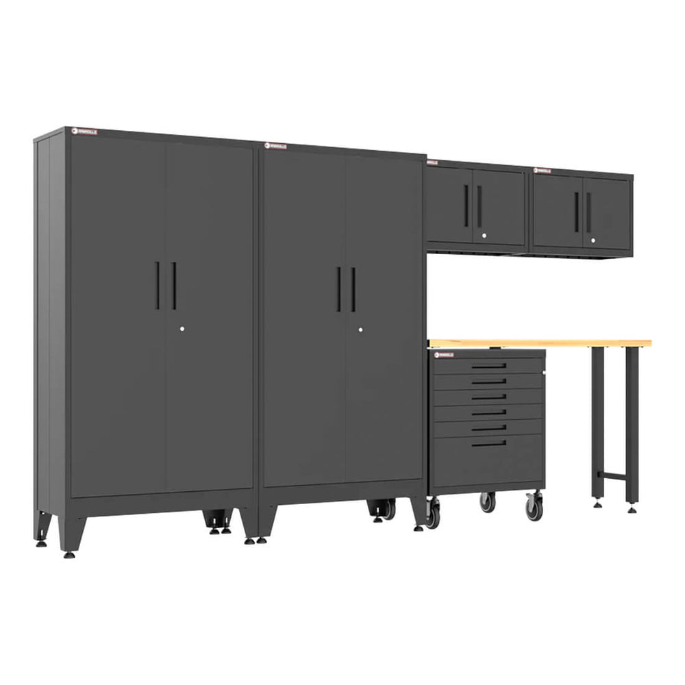 Armadillo Tough Black 6-Piece Garage Cabinet Set with Levelers and Casters-AR6PC143B-Garage Giant