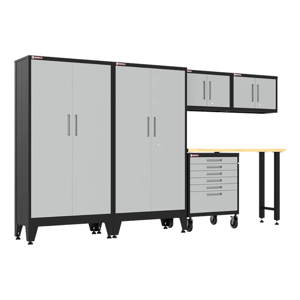 Armadillo Tough Grey 6-Piece Garage Cabinet Set with Levelers and Casters-AR6PC143G-Garage Giant