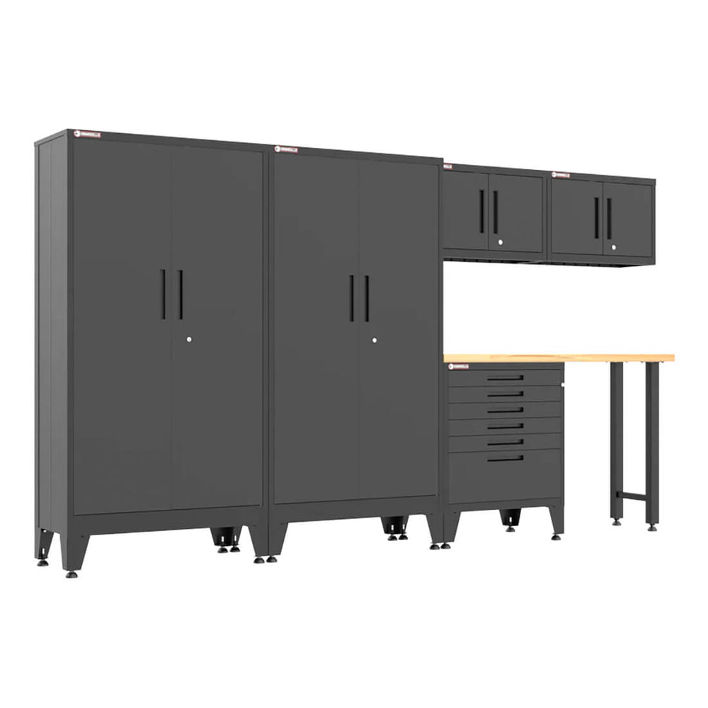 Armadillo Tough Black 6-Piece Garage Cabinet Set with Levelers-AR6PC144B-Garage Giant