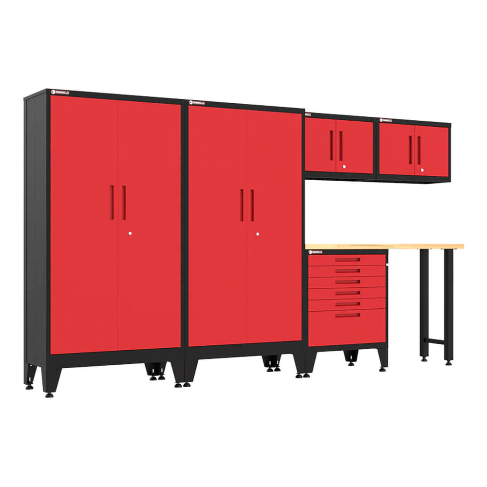 Armadillo Tough Red 6-Piece Garage Cabinet Set with Levelers-AR6PC144R-Garage Giant