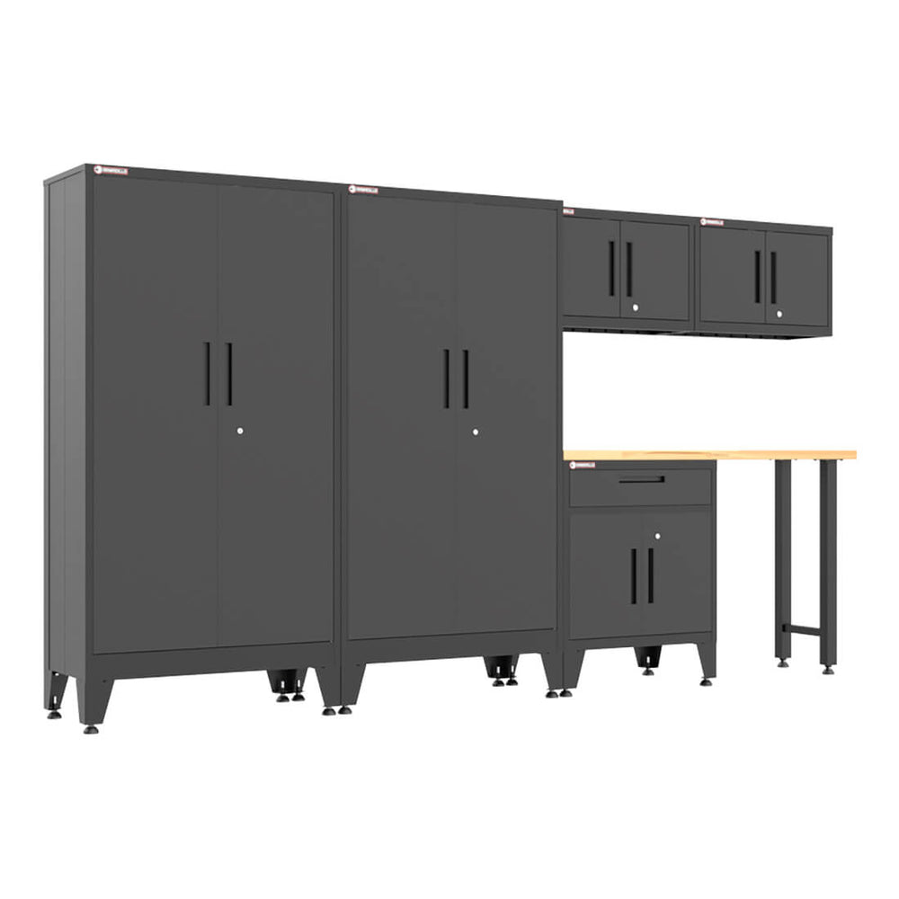 Armadillo Tough Black 6-Piece Garage Cabinet Set with Levelers-AR6PC145B-Garage Giant