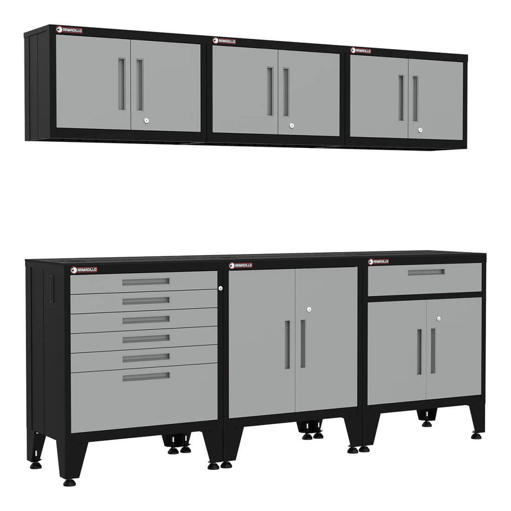 Armadillo Tough Grey 6-Piece Garage Cabinet Storage Solution with Levelers-AR6PC75G-Garage Giant
