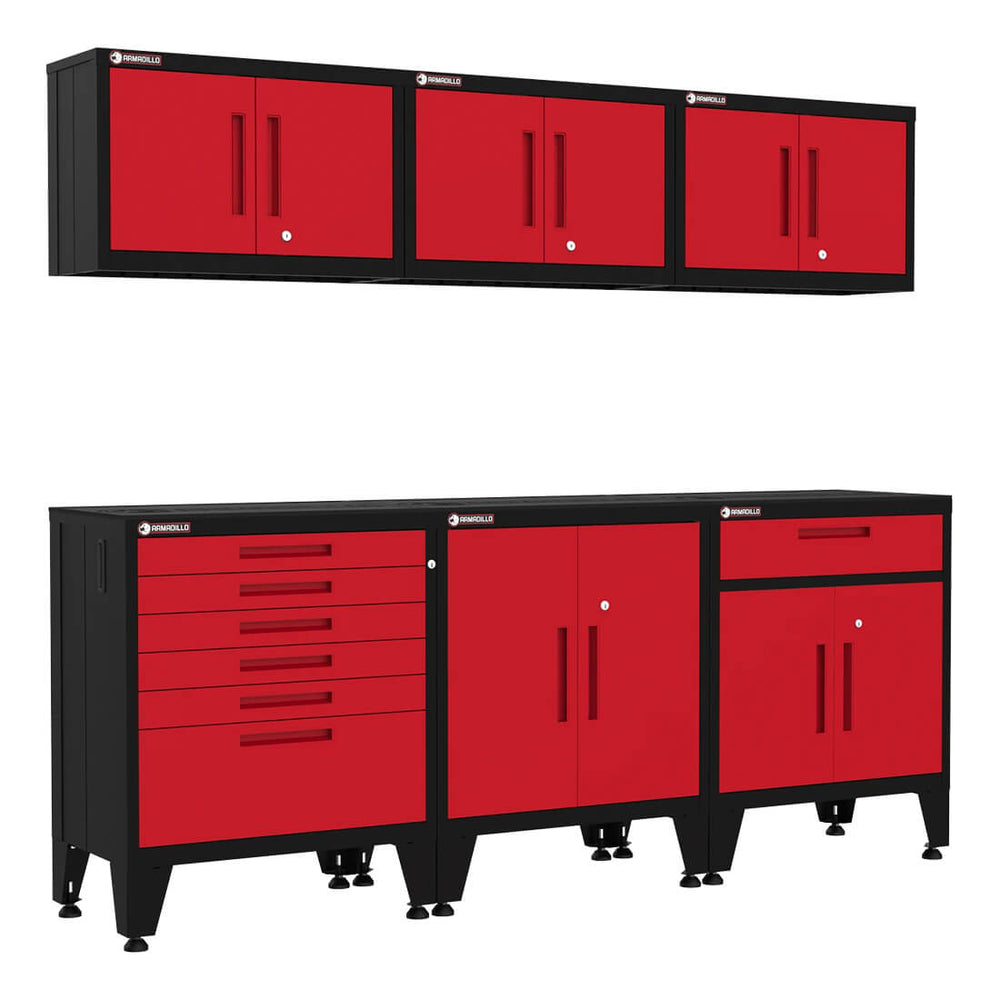 Armadillo Tough Red 6-Piece Garage Cabinet Storage Solution with Levelers-AR6PC75R-Garage Giant