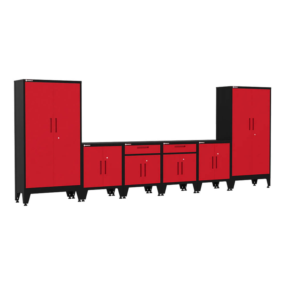 Armadillo Tough Red 6-Piece Garage Cabinet Kit with Levelers and Casters-AR6PC79R-Garage Giant