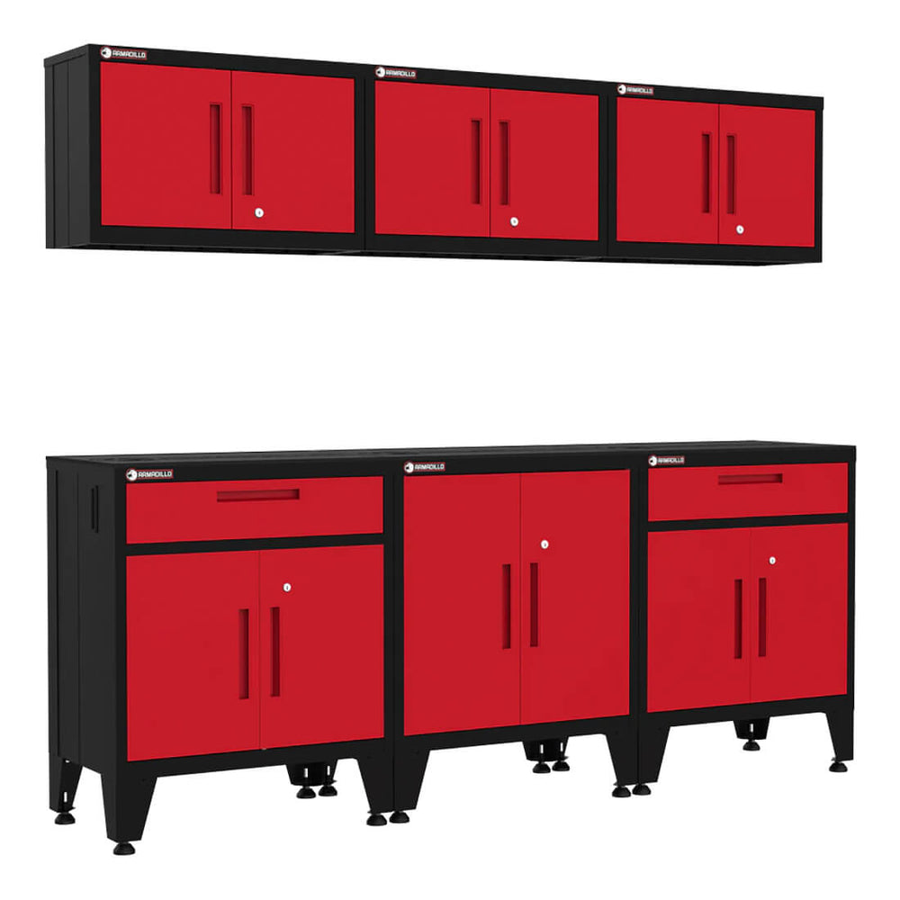 Armadillo Tough Red 6-Piece Garage Cabinet Storage System with Levelers-AR6PC82R-Garage Giant