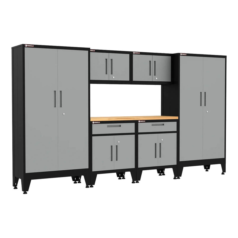 Armadillo Tough Grey 7-Piece Garage Cabinet Storage System with Levelers-AR7PC104G-Garage Giant