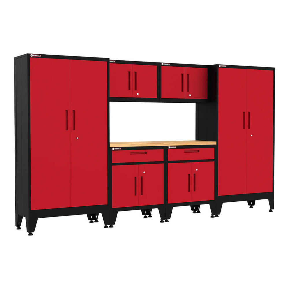 Armadillo Tough Red 7-Piece Garage Cabinet Storage System with Levelers-AR7PC104R-Garage Giant