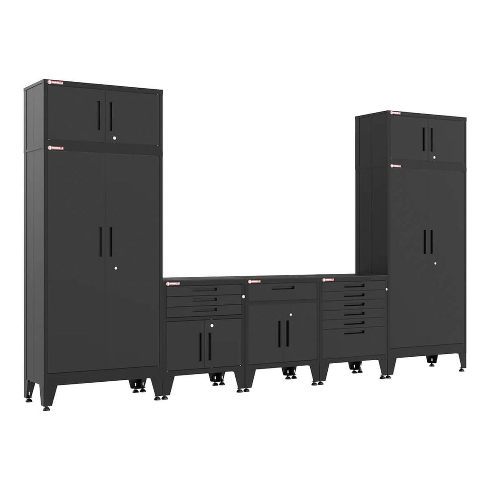 Armadillo Tough Black 7-Piece Garage Cabinet System with Levelers