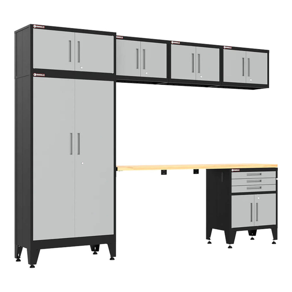 Armadillo Tough Grey 7-Piece Garage Cabinet Set with Levelers and Casters