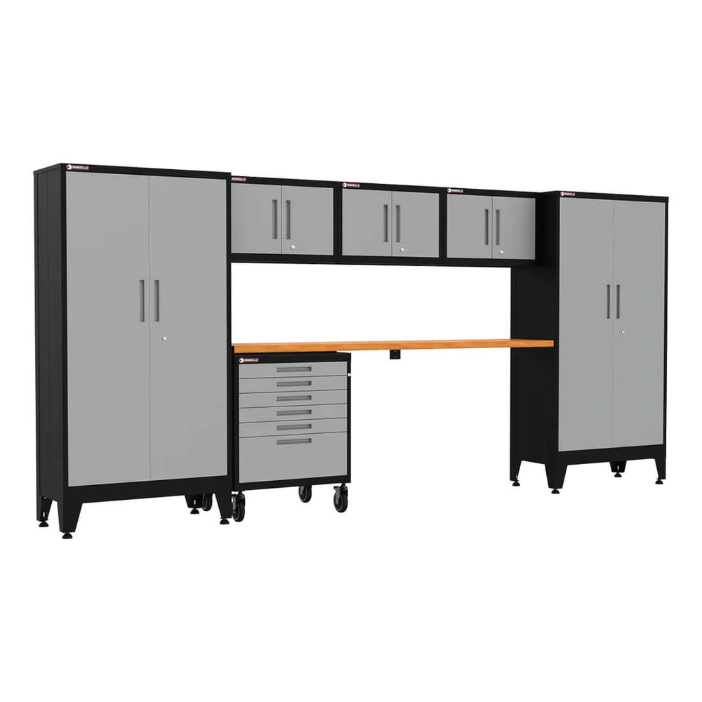 Armadillo Tough Grey 7-Piece Garage Cabinet Set with Levelers and Casters-AR7PC17G-Garage Giant