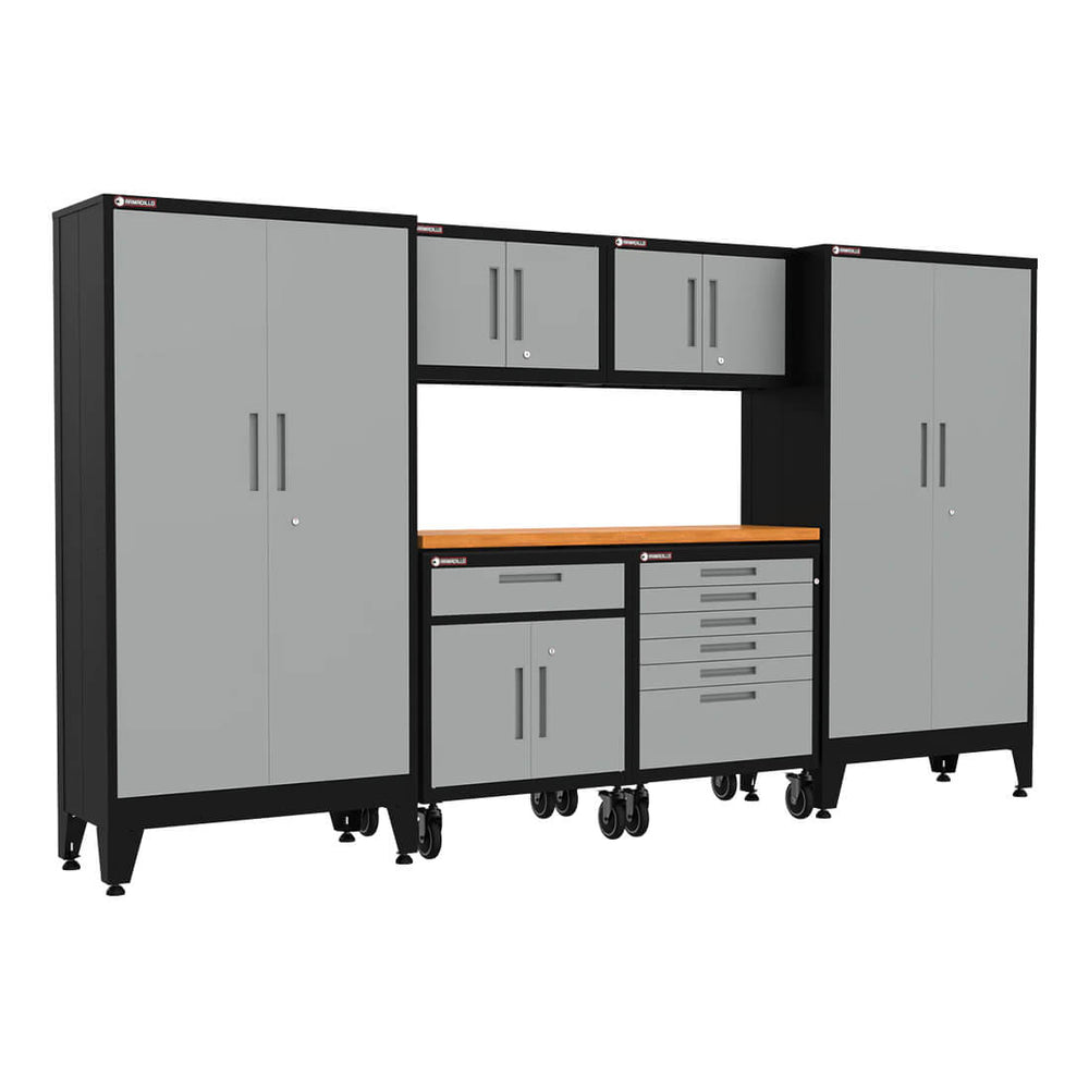 Armadillo Tough Grey 7-Piece Garage Cabinet System with Levelers and Casters-AR7PC18G-Garage Giant