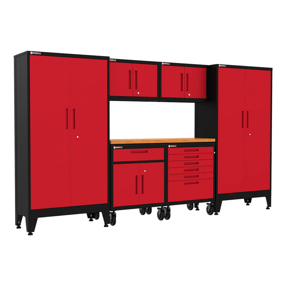 Armadillo Tough Red 7-Piece Garage Cabinet System with Levelers and Casters-AR7PC18R-Garage Giant
