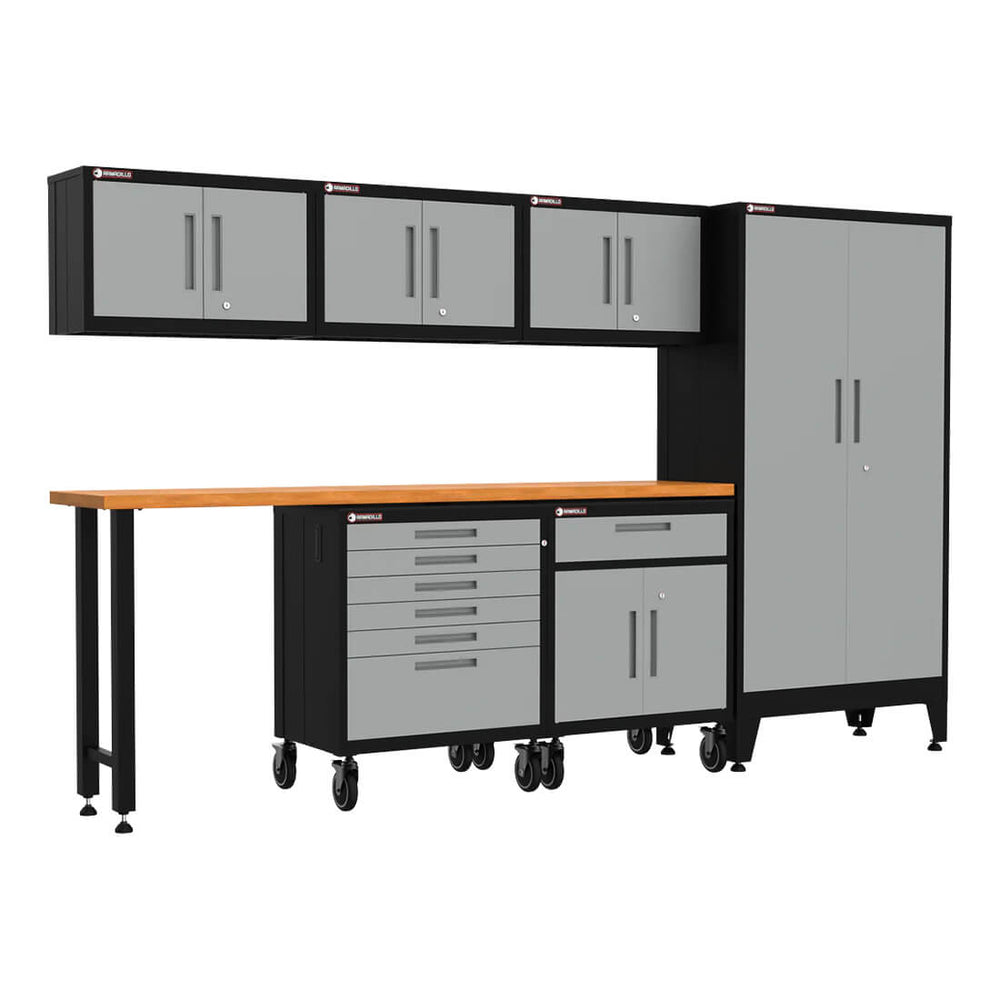 Armadillo Tough Grey 7-Piece Garage Cabinet Configuration with Levelers and Casters-AR7PC20G-Garage Giant