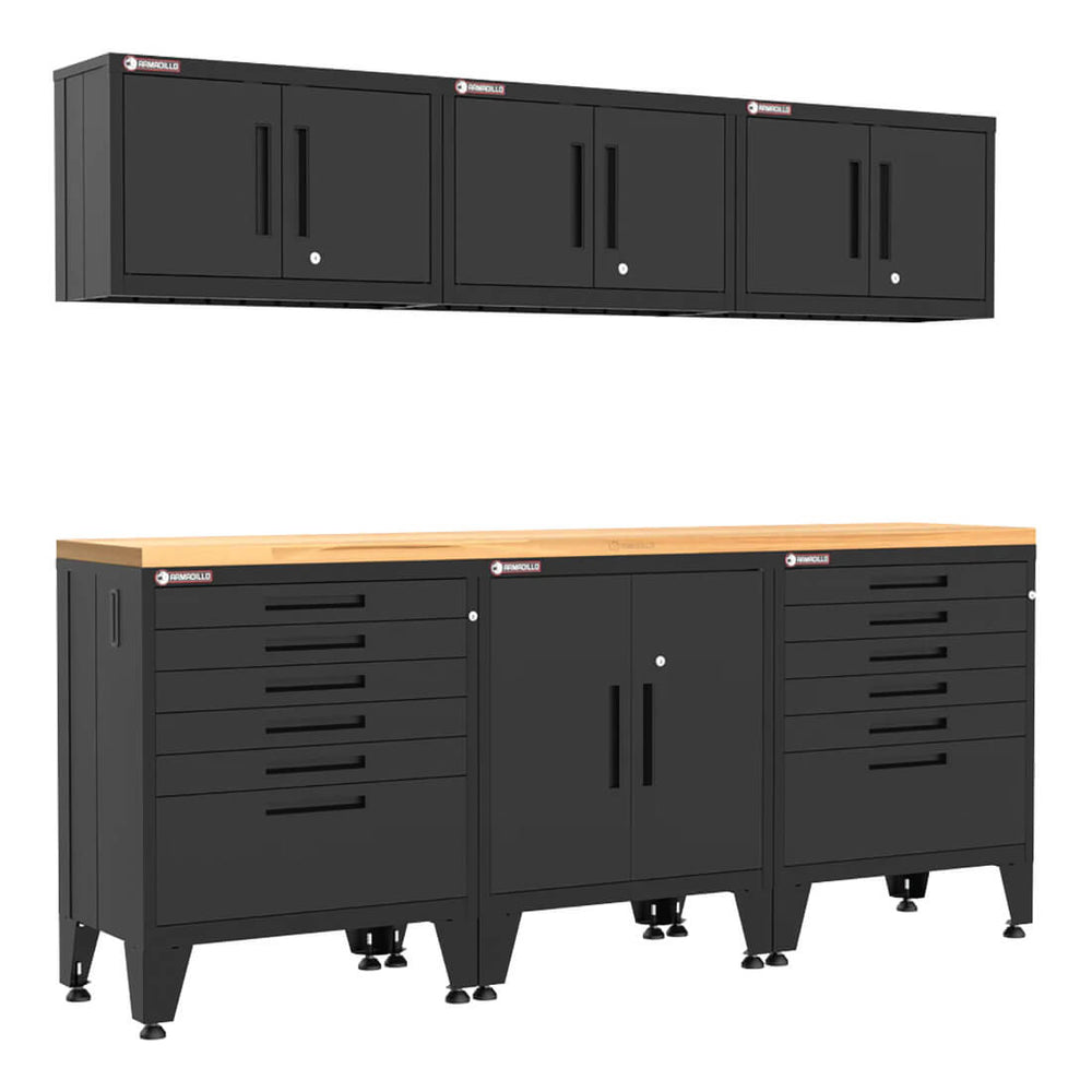 Armadillo Tough Black 7-Piece Garage Cabinet Set with Levelers-AR7PC45B-Garage Giant