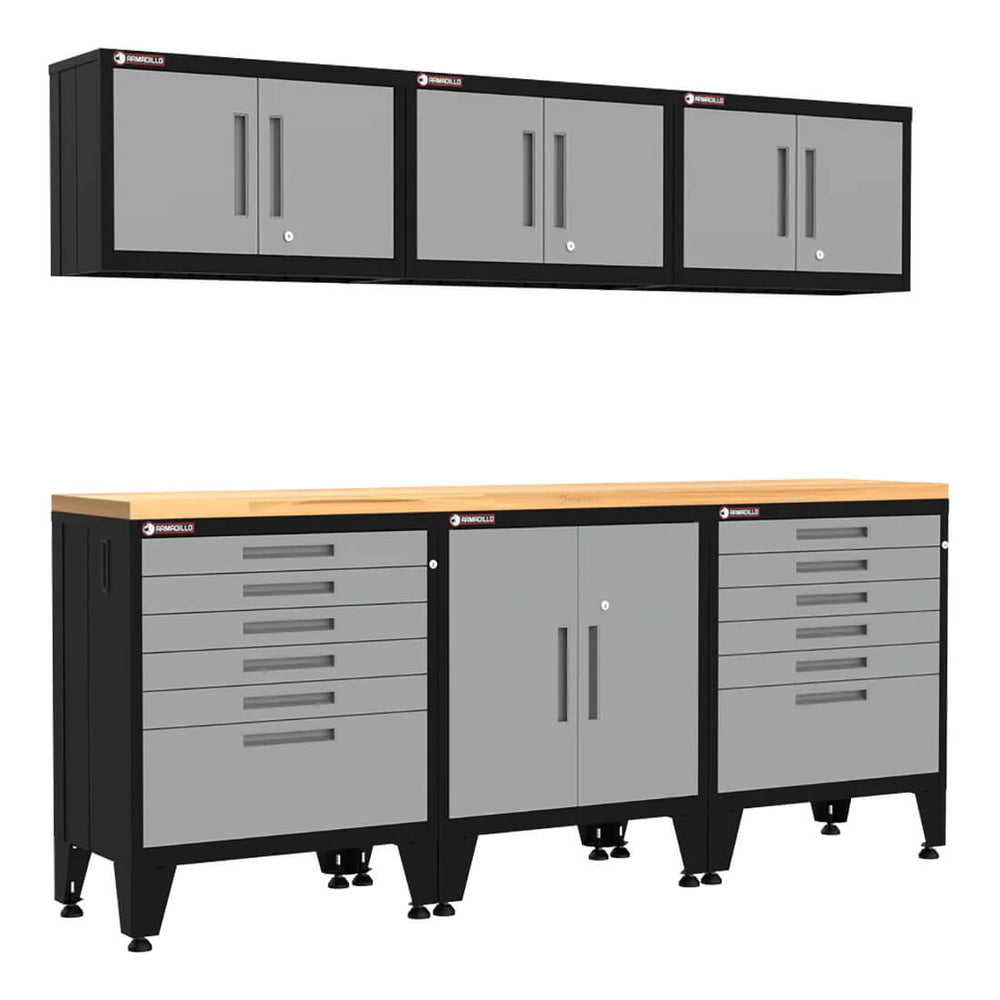 Armadillo Tough Grey 7-Piece Garage Cabinet Set with Levelers-AR7PC45G-Garage Giant