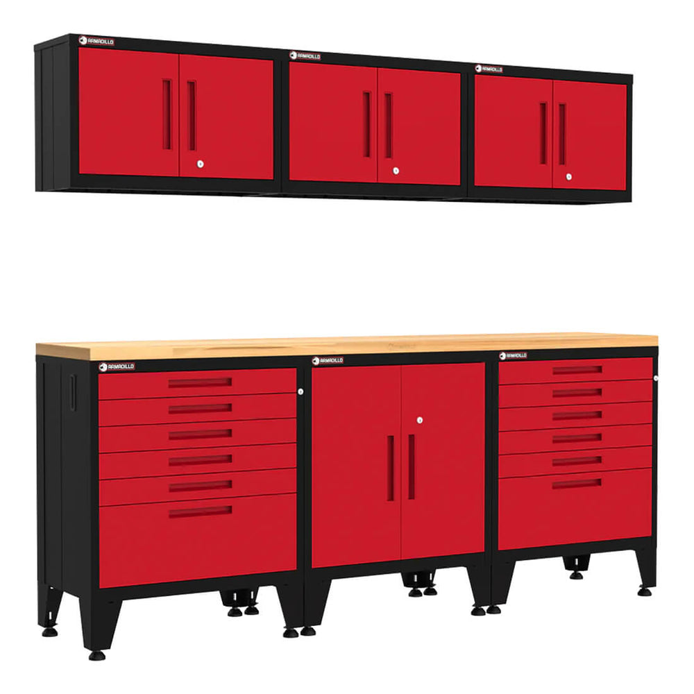 Armadillo Tough Red 7-Piece Garage Cabinet Set with Levelers-AR7PC45R-Garage Giant