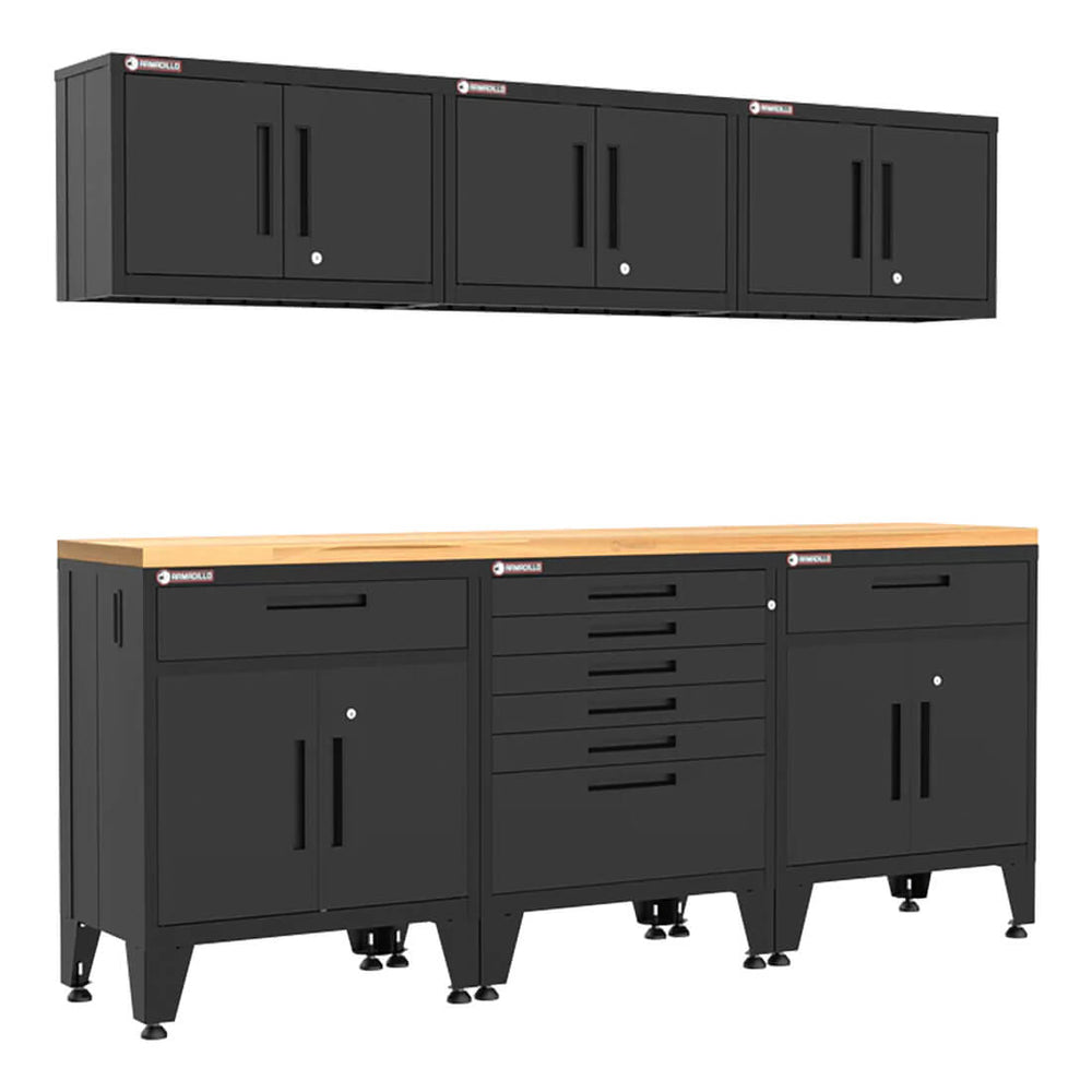 Armadillo Tough Black 7-Piece Garage Cabinet System with Levelers-AR7PC46B-Garage Giant