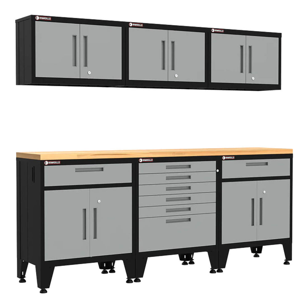 Armadillo Tough Grey 7-Piece Garage Cabinet System with Levelers-AR7PC46G-Garage Giant