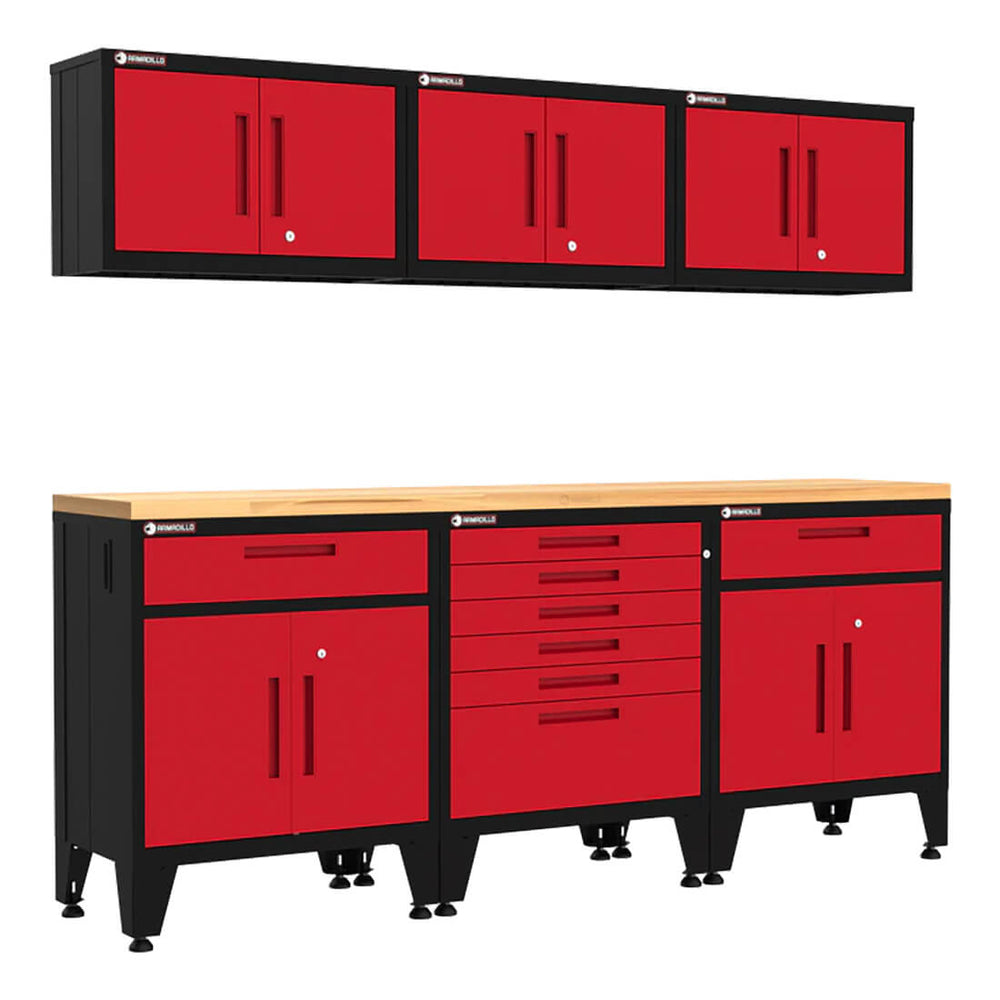 Armadillo Tough Red 7-Piece Garage Cabinet System with Levelers-AR7PC46R-Garage Giant